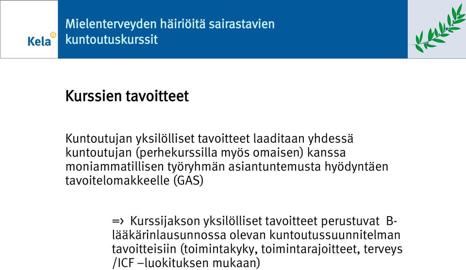 tavoitelomakkeelle (GAS) => Kurssijakson yksilölliset tavoitteet perustuvat B-