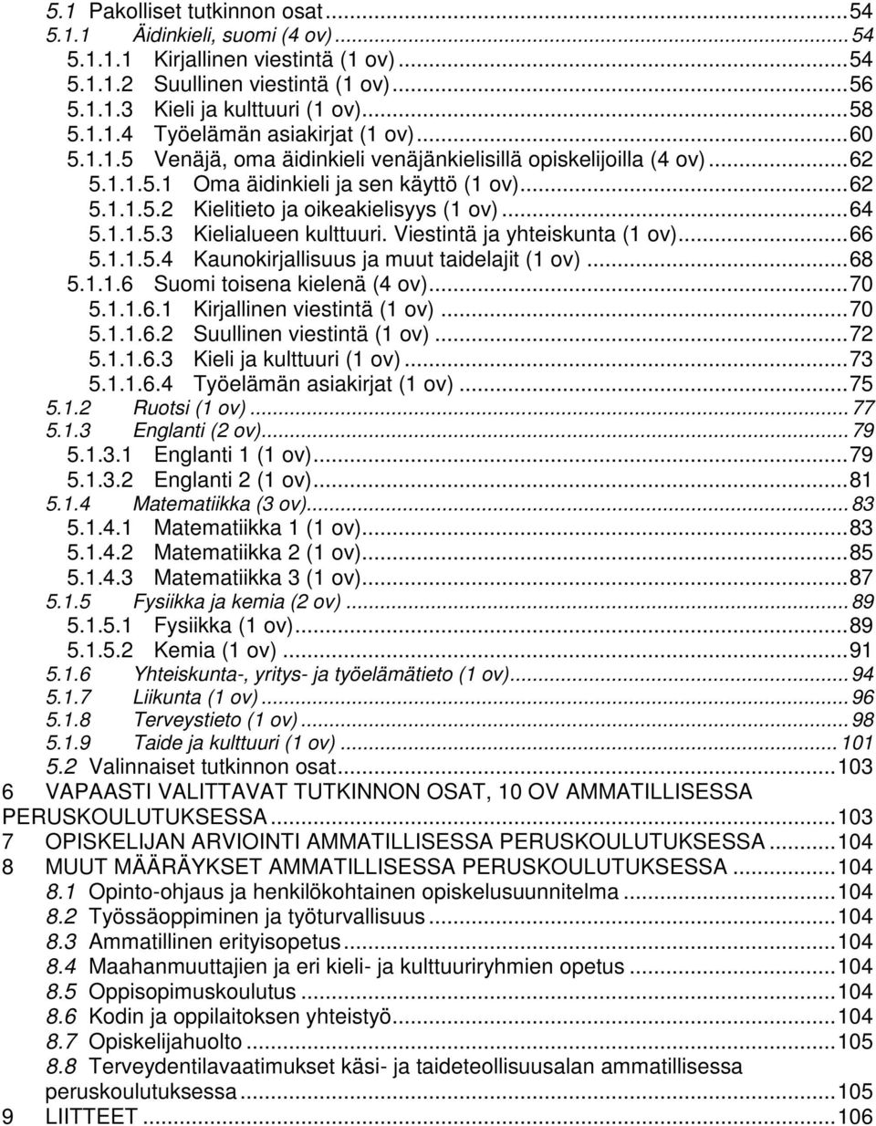 .. 64 5.1.1.5.3 Kielialueen kulttuuri. Viestintä ja yhteiskunta (1 ov)... 66 5.1.1.5.4 Kaunokirjallisuus ja muut taidelajit (1 ov)... 68 5.1.1.6 Suomi toisena kielenä (4 ov)... 70 5.1.1.6.1 Kirjallinen viestintä (1 ov).