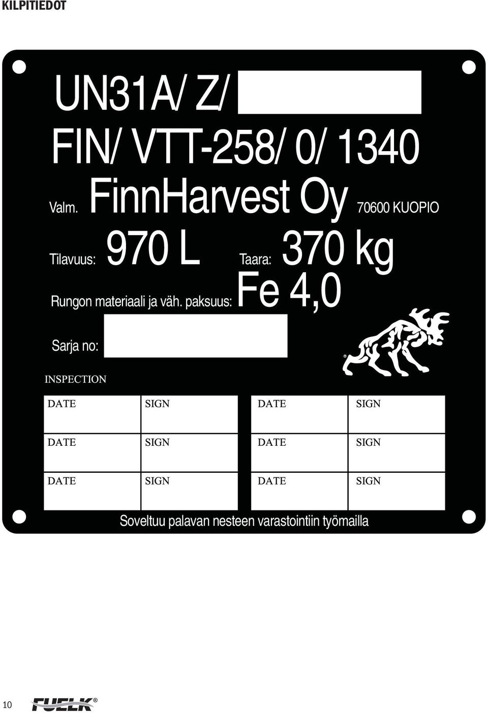 370 kg Rungon materiaali ja väh.