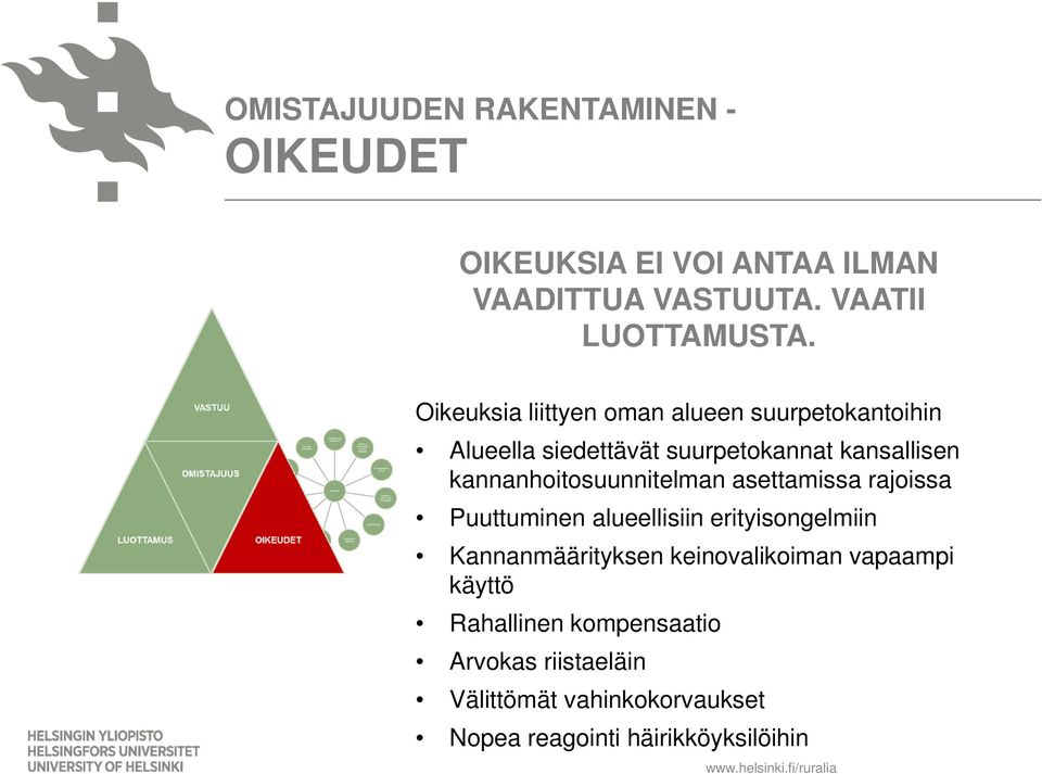 kannanhoitosuunnitelman asettamissa rajoissa Puuttuminen alueellisiin erityisongelmiin Kannanmäärityksen
