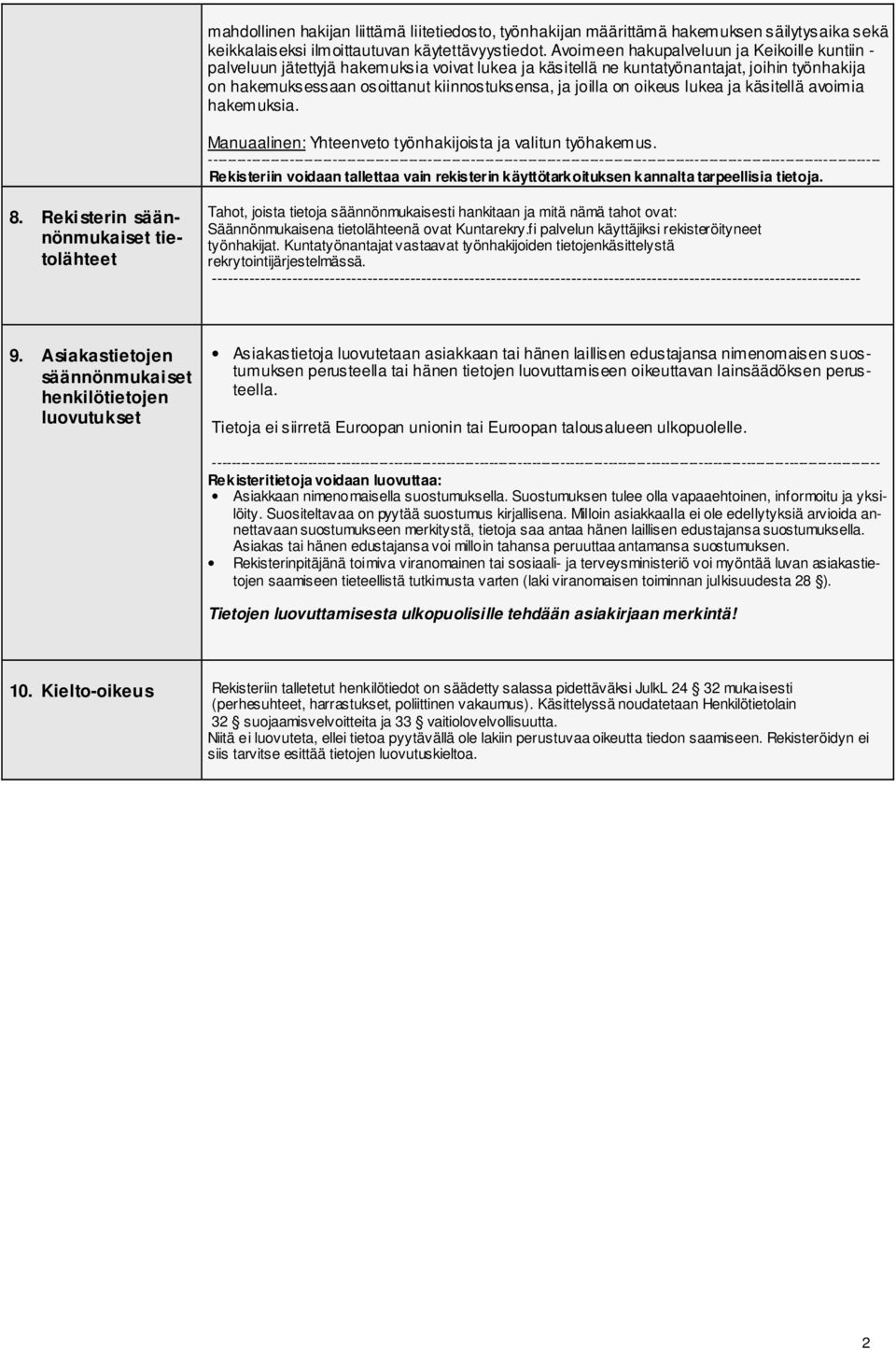 on oikeus lukea ja käsitellä avoimia hakemuksia. Manuaalinen: Yhteenveto työnhakijoista ja valitun työhakemus.