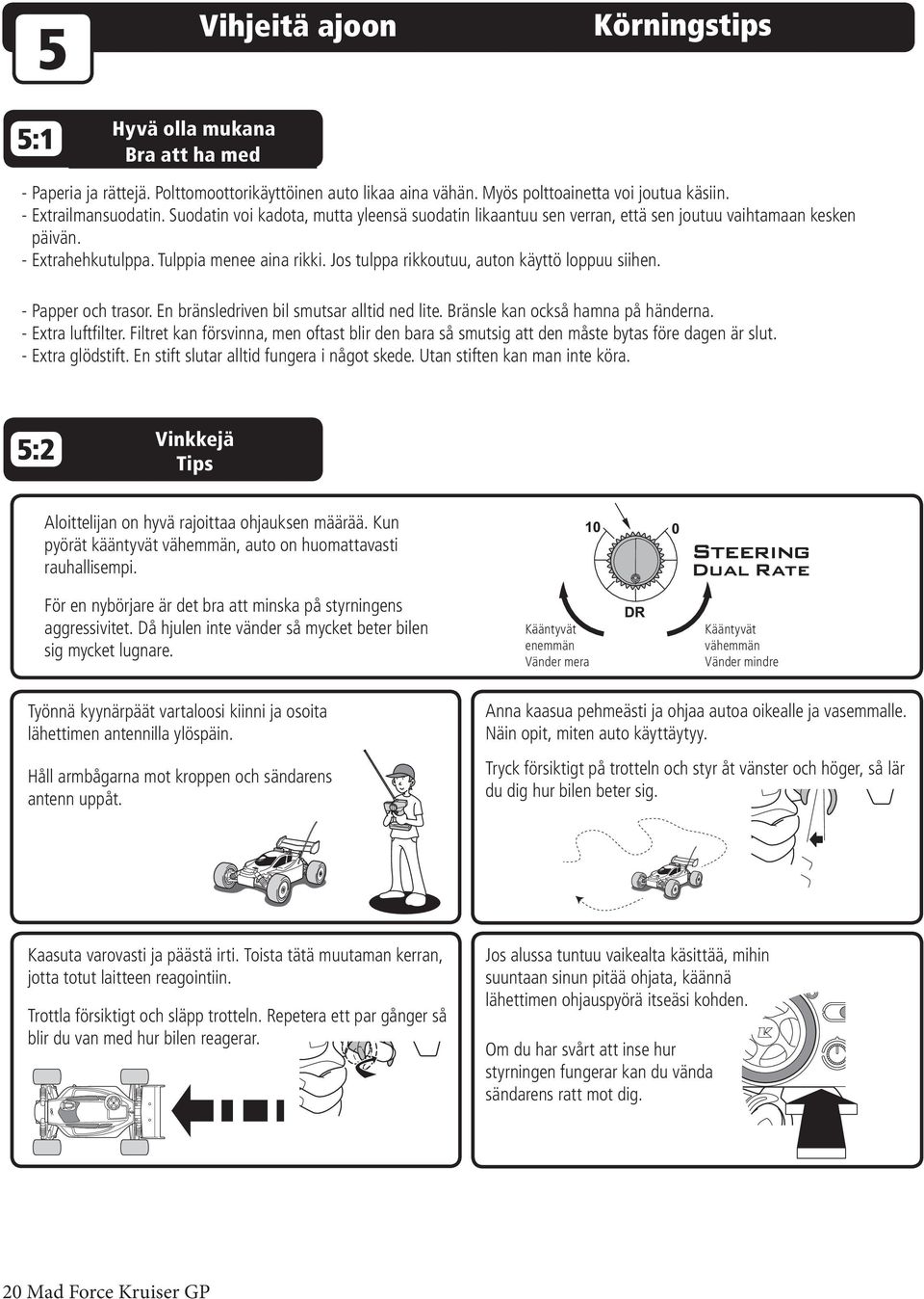 Jos tulppa rikkoutuu, auton käyttö loppuu siihen. - Papper och trasor. En bränsledriven bil smutsar alltid ned lite. Bränsle kan också hamna på händerna. - Extra luftfilter.