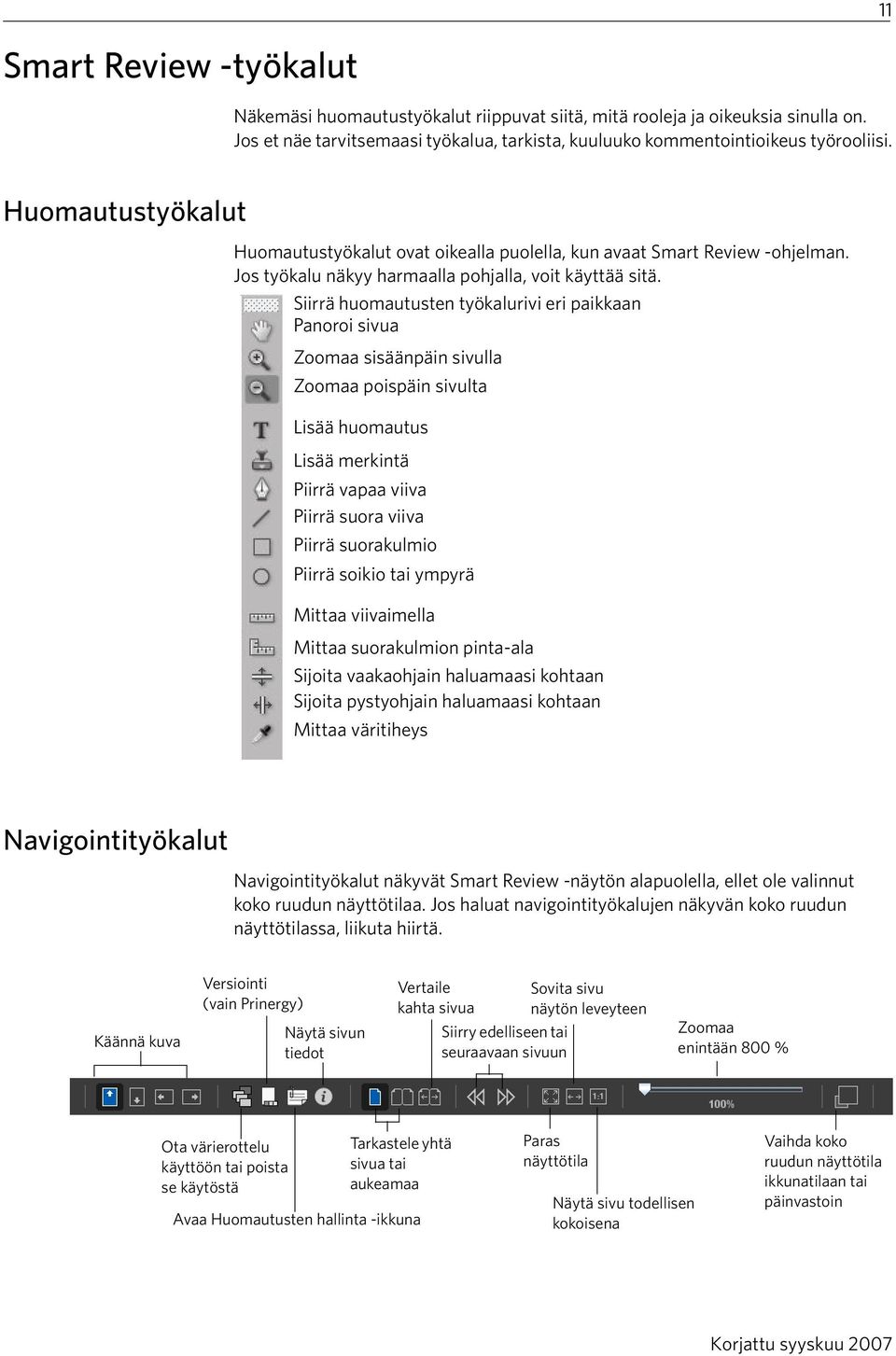 Siirrä huomautusten työkalurivi eri paikkaan Panoroi sivua Zoomaa sisäänpäin sivulla Zoomaa poispäin sivulta Lisää huomautus Lisää merkintä Piirrä vapaa viiva Piirrä suora viiva Piirrä suorakulmio