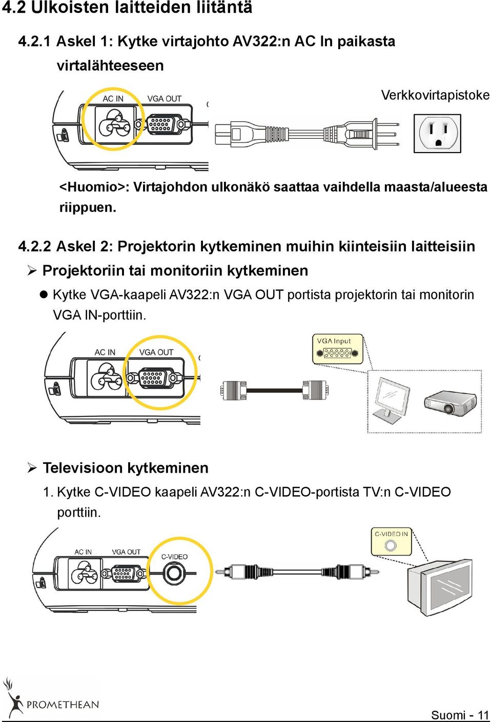 2 Askel 2: Projektorin kytkeminen muihin kiinteisiin laitteisiin Projektoriin tai monitoriin kytkeminen Kytke VGA-kaapeli