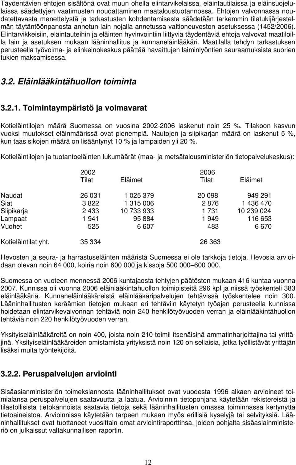 (1452/2006). Elintarvikkeisiin, eläintauteihin ja eläinten hyvinvointiin liittyviä täydentäviä ehtoja valvovat maatiloilla lain ja asetuksen mukaan lääninhallitus ja kunnaneläinlääkäri.