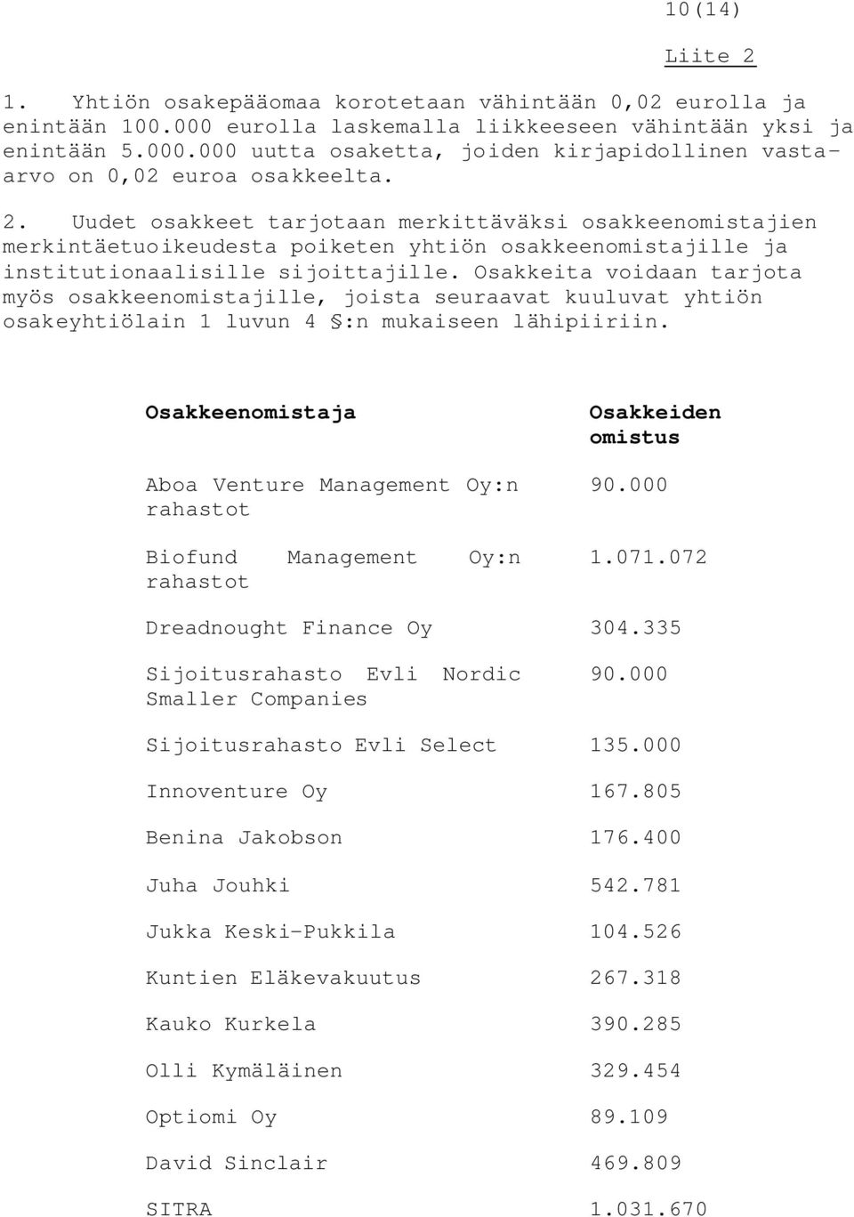 Osakkeita voidaan tarjota myös osakkeenomistajille, joista seuraavat kuuluvat yhtiön osakeyhtiölain 1 luvun 4 :n mukaiseen lähipiiriin.