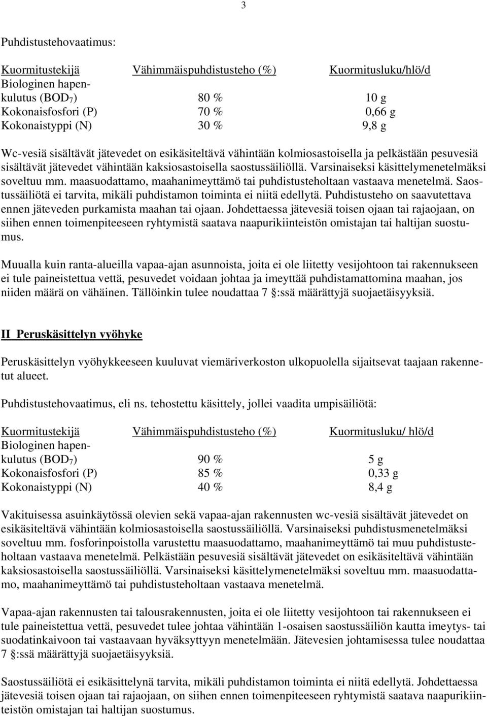 Varsinaiseksi käsittelymenetelmäksi soveltuu mm. maasuodattamo, maahanimeyttämö tai puhdistusteholtaan vastaava menetelmä. Saostussäiliötä ei tarvita, mikäli puhdistamon toiminta ei niitä edellytä.