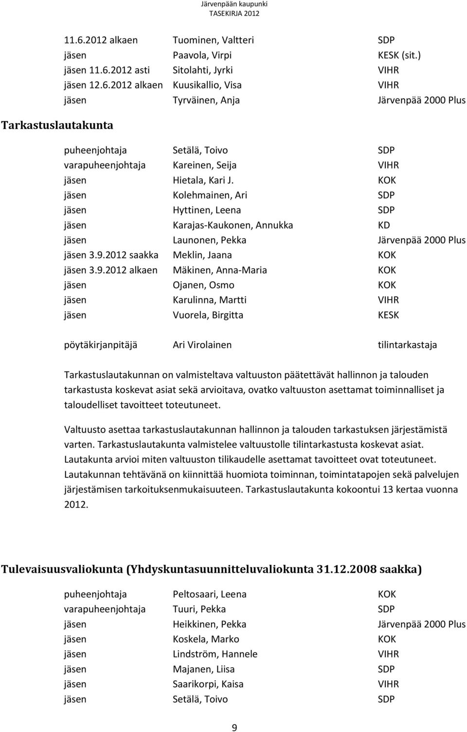 2012 saakka Meklin, Jaana KOK jäsen 3.9.