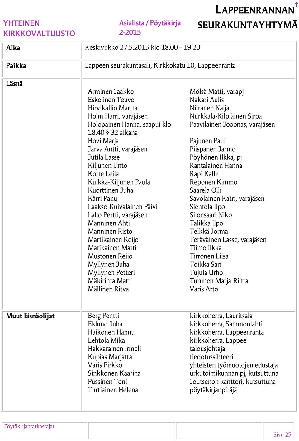 40 32 aikana Hovi Marja Jarva Antti, varajäsen Jutila Lasse Kiljunen Unto Korte Leila Kuikka-Kiljunen Paula Kuorttinen Juha Kärri Panu Laakso-Kuivalainen Päivi Lallo Pertti, varajäsen Manninen Ahti