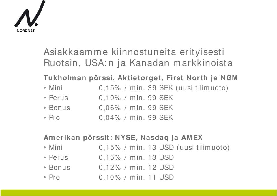 99 SEK Bonus 0,06% / min. 99 SEK Pro 0,04% / min.