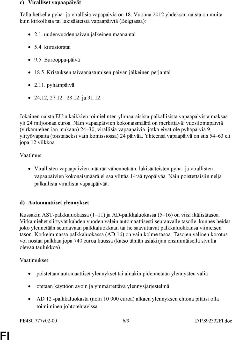 27.12. 28.12. ja 31.12. Jokainen näistä EU:n kaikkien toimielinten ylimääräisistä palkallisista vapaapäivistä maksaa yli 24 miljoonaa euroa.