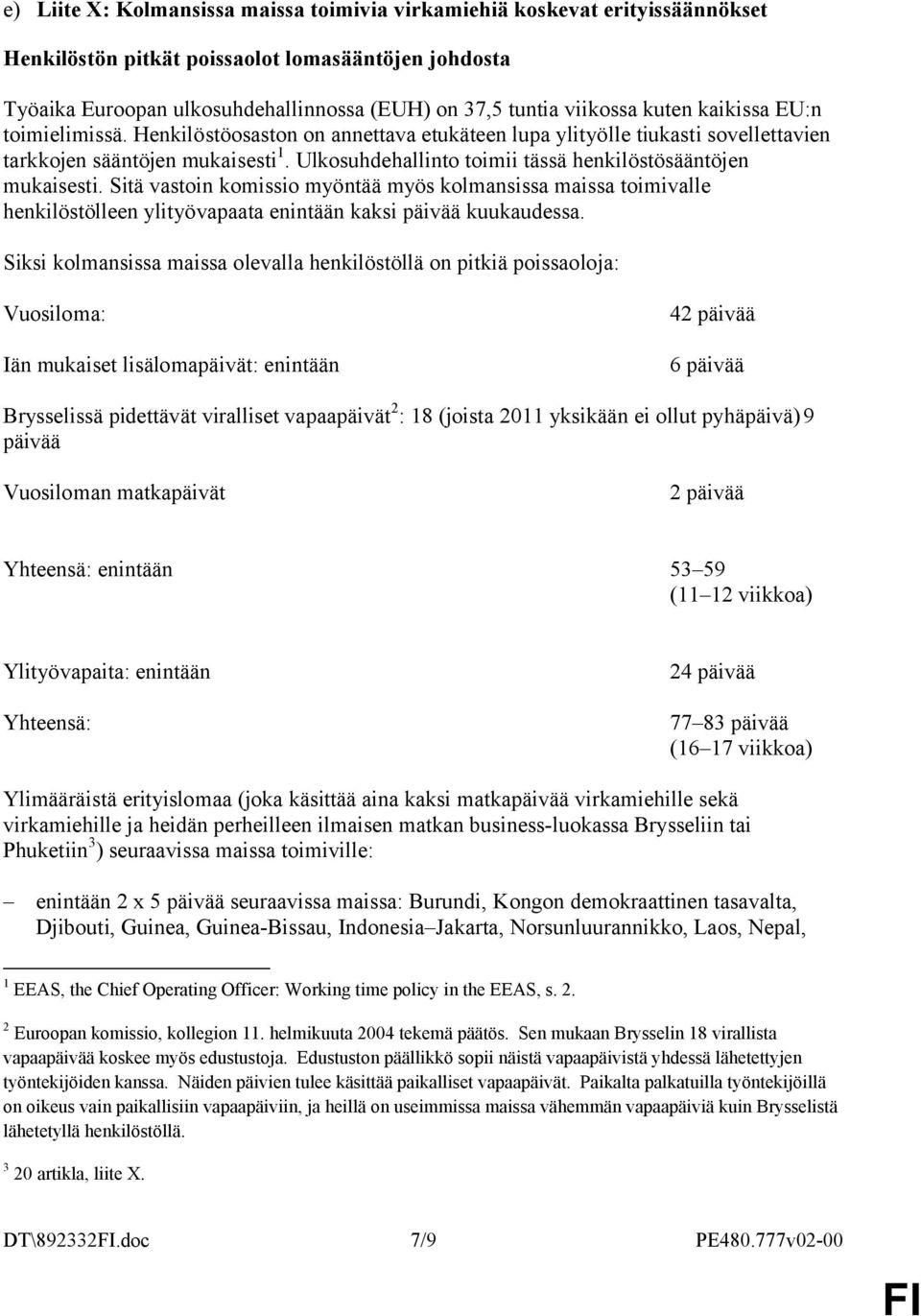 Ulkosuhdehallinto toimii tässä henkilöstösääntöjen mukaisesti. Sitä vastoin komissio myöntää myös kolmansissa maissa toimivalle henkilöstölleen ylityövapaata enintään kaksi päivää kuukaudessa.