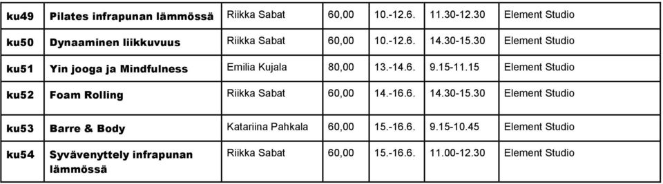 30 Element Studio ku51 Yin joog j Mindfulness Emili Kujl 80,00 13.-14.6. 9.15-11.