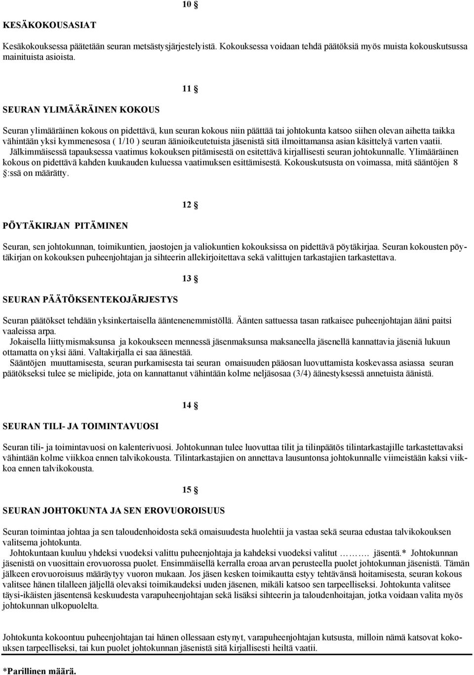 äänioikeutetuista jäsenistä sitä ilmoittamansa asian käsittelyä varten vaatii. Jälkimmäisessä tapauksessa vaatimus kokouksen pitämisestä on esitettävä kirjallisesti seuran johtokunnalle.