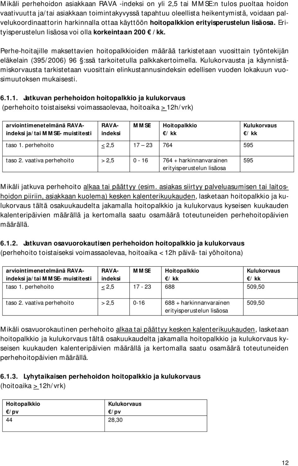 Perhe-hoitajille maksettavien hoitopalkkioiden määrää tarkistetaan vuosittain työntekijän eläkelain (395/2006) 96 :ssä tarkoitetulla palkkakertoimella.