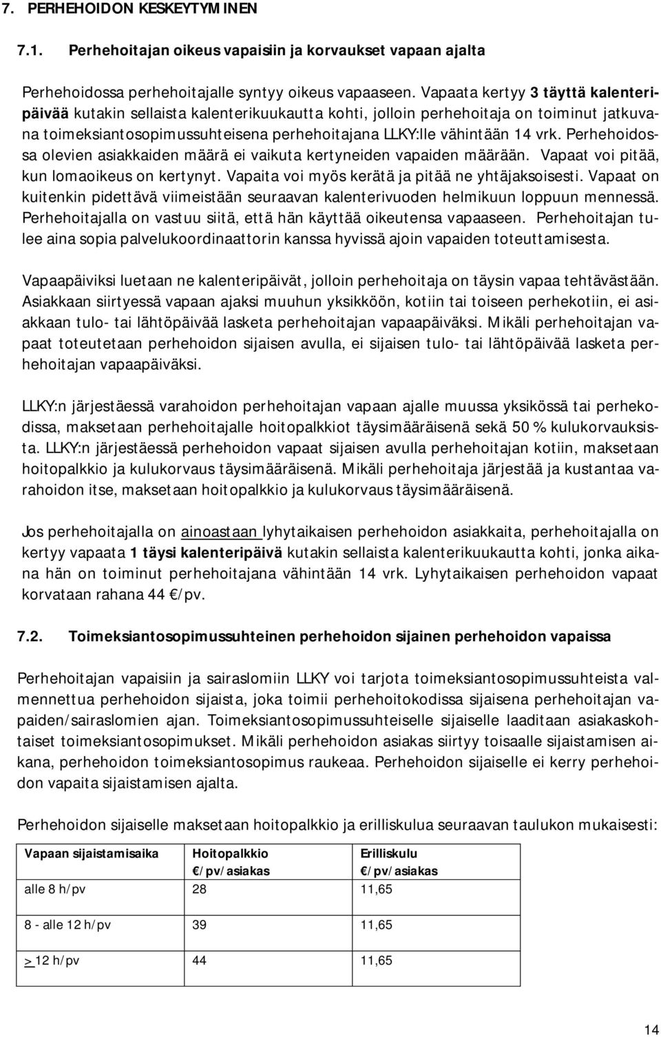 Perhehoidossa olevien asiakkaiden määrä ei vaikuta kertyneiden vapaiden määrään. Vapaat voi pitää, kun lomaoikeus on kertynyt. Vapaita voi myös kerätä ja pitää ne yhtäjaksoisesti.