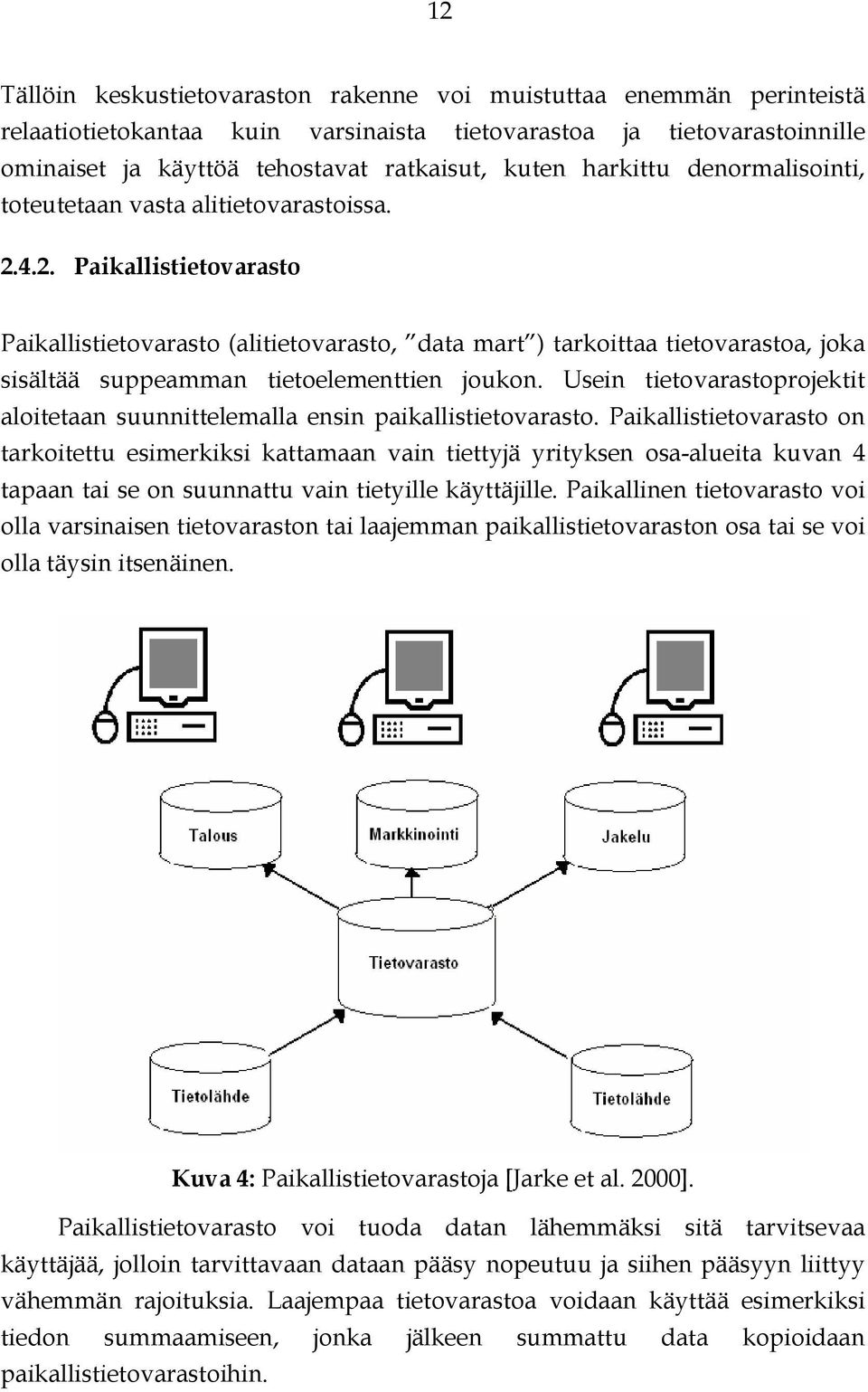 4.2. Paikallistietovarasto Paikallistietovarasto (alitietovarasto, data mart ) tarkoittaa tietovarastoa, joka sisältää suppeamman tietoelementtien joukon.