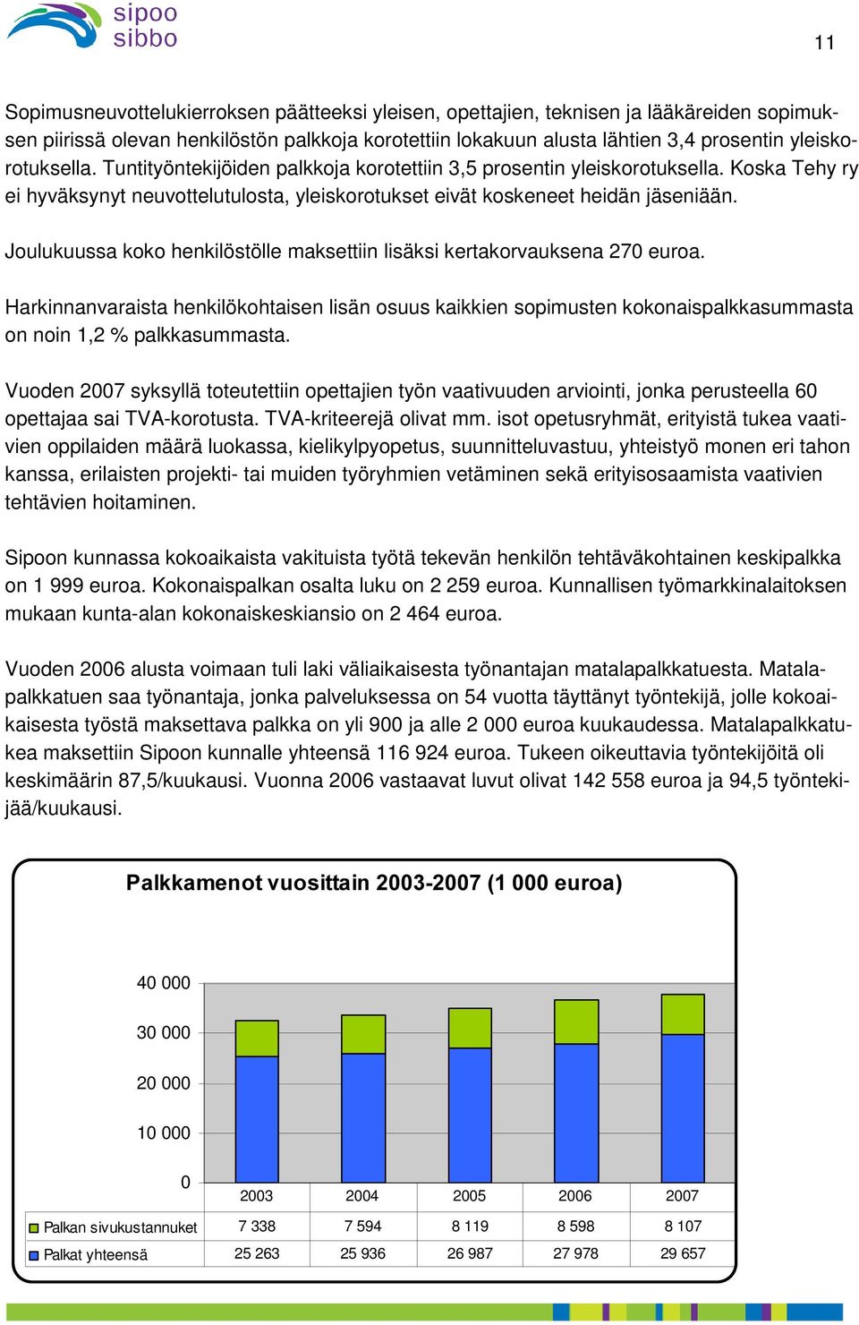 Joulukuussa koko henkilöstölle maksettiin lisäksi kertakorvauksena 270 euroa. Harkinnanvaraista henkilökohtaisen lisän osuus kaikkien sopimusten kokonaispalkkasummasta on noin 1,2 % palkkasummasta.