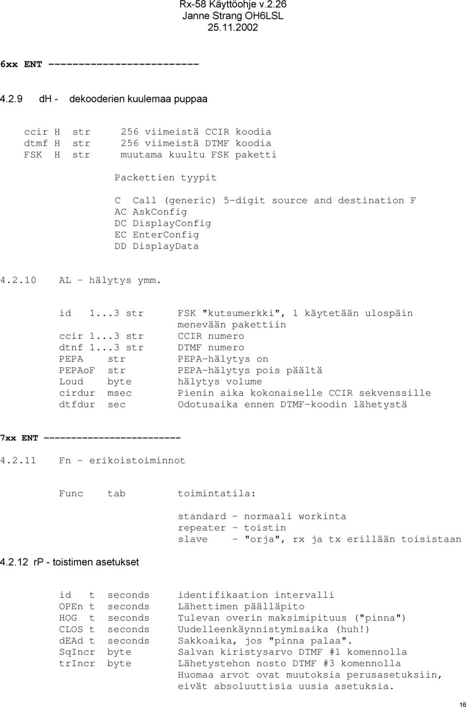 destination F AC AskConfig DC DisplayConfig EC EnterConfig DD DisplayData 4.2.10 AL hälytys ymm. id 1...3 str ccir 1...3 str dtnf 1.