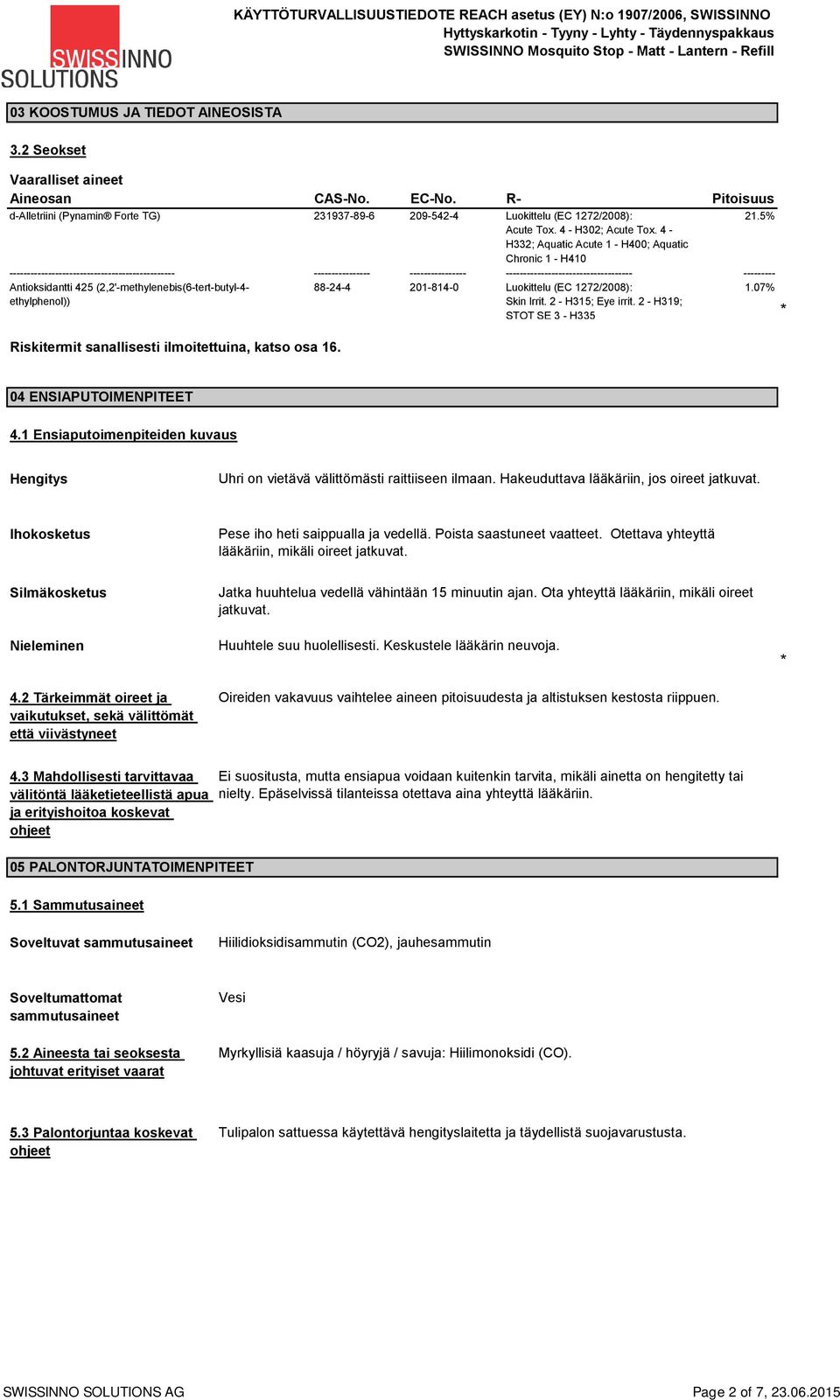 R- 231937-89-6 209-542-4 lausekkeista ---------------- 88-24-4 ---------------- 201-814-0 Luokittelu (EC 1272/2008): Acute Tox. 4 - H302; Acute Tox.