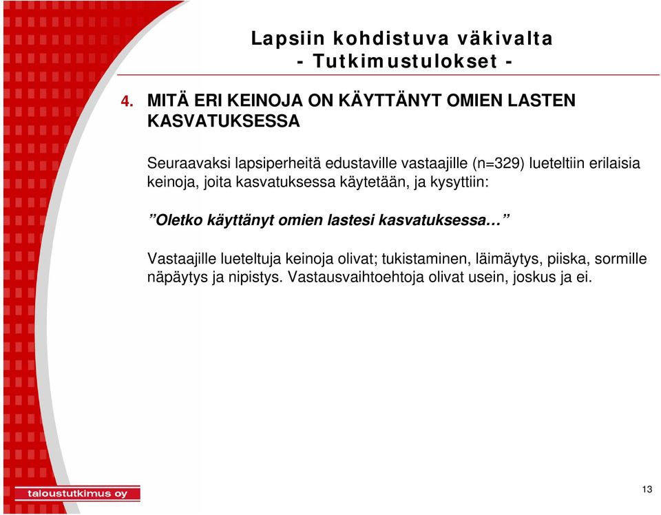 Oletko käyttänyt omien lastesi kasvatuksessa Vastaajille lueteltuja keinoja olivat; tukistaminen,