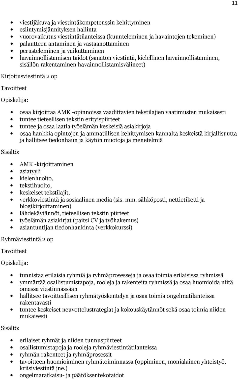 op osaa kirjoittaa AMK -opinnoissa vaadittavien tekstilajien vaatimusten mukaisesti tuntee tieteellisen tekstin erityispiirteet tuntee ja osaa laatia työelämän keskeisiä asiakirjoja osaa hankkia