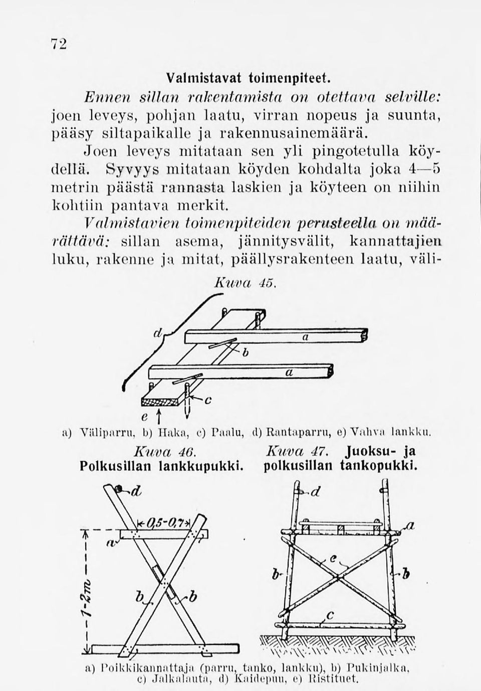 Valmistavien toimenpiteiden perusteella on määrättävä: sillan asema, jännitysvälit, kannattajien luku, rakenne ja mitat, päällysrakenteenlaatu, väli- Kuva 45.