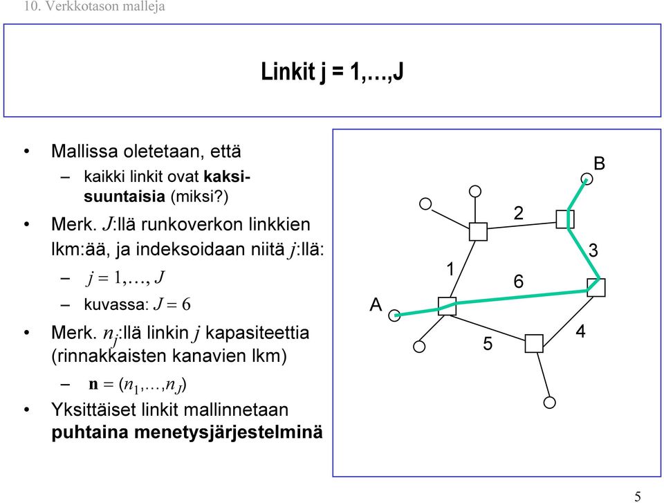 J:llä runkoverkon linkkien lkm:ää, indeksoidn niitä :llä: =,, J kuvss: J