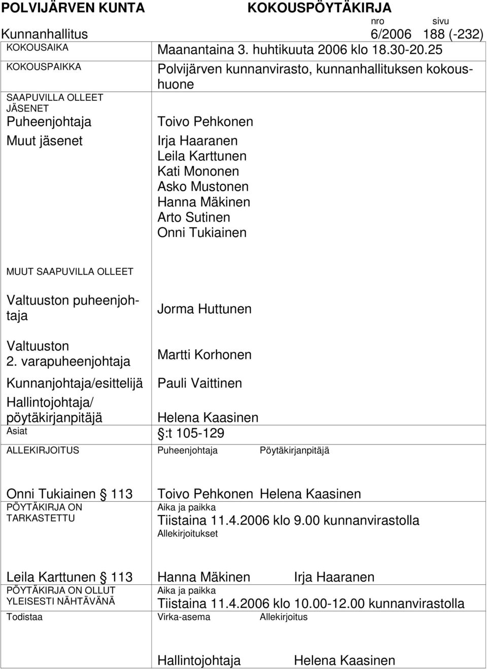 Hanna Mäkinen Arto Sutinen Onni Tukiainen MUUT SAAPUVILLA OLLEET n puheenjohtaja Jorma Huttunen n 2.