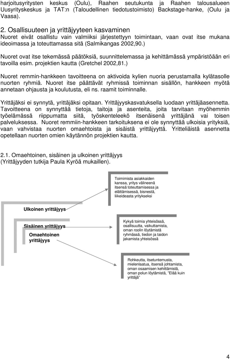 ) Nuoret ovat itse tekemässä päätöksiä, suunnittelemassa ja kehittämässä ympäristöään eri tavoilla esim. projektien kautta (Gretchel 2002,81.