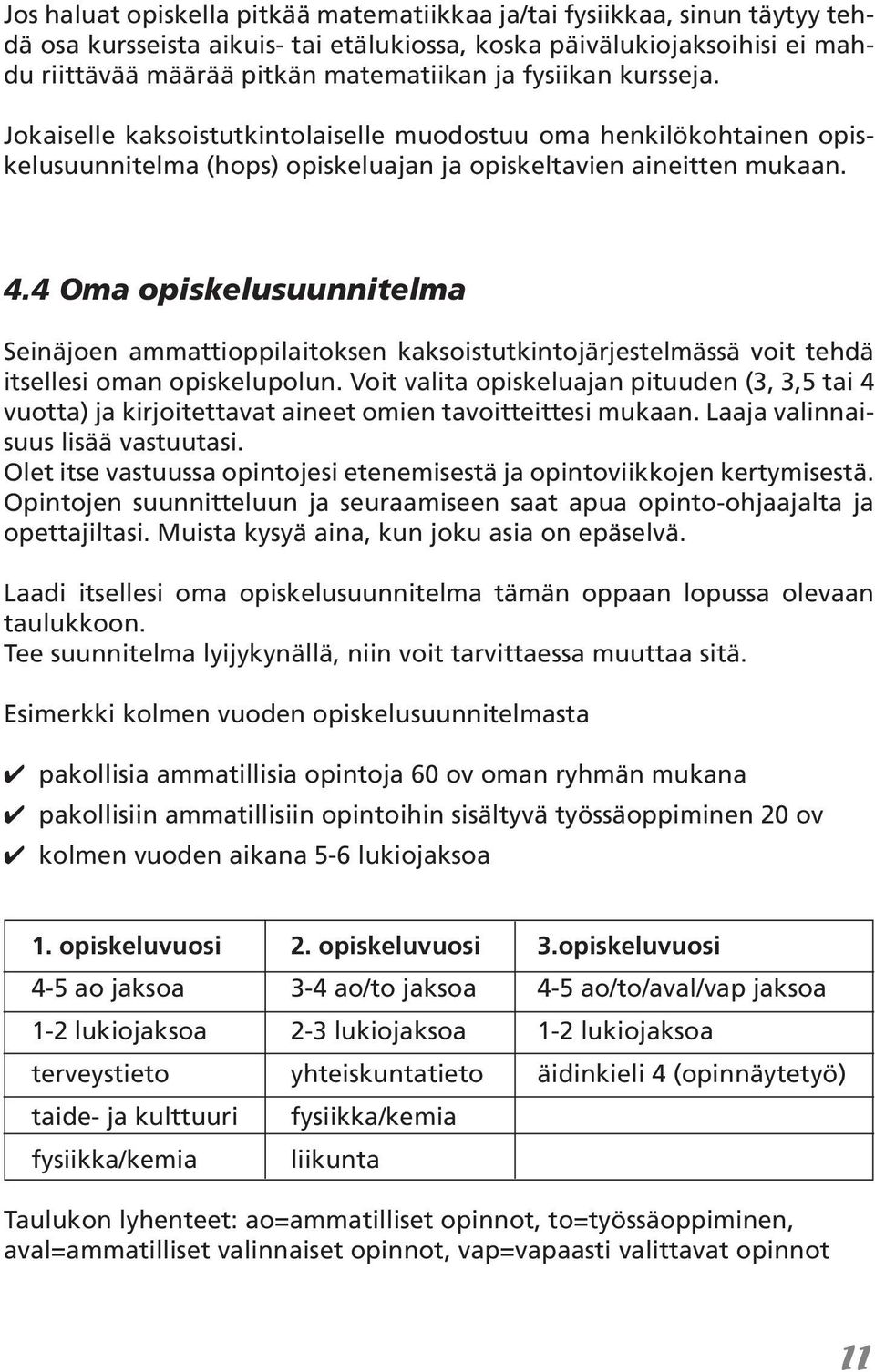 4 Oma opiskelusuunnitelma Seinäjoen ammattioppilaitoksen kaksoistutkintojärjestelmässä voit tehdä itsellesi oman opiskelupolun.