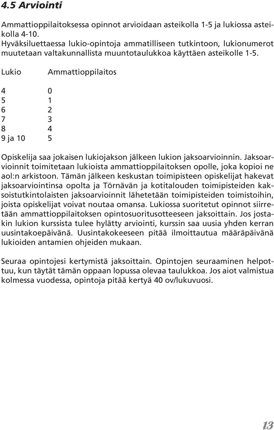 Lukio Ammattioppilaitos 4 0 5 1 6 2 7 3 8 4 9 ja 10 5 Opiskelija saa jokaisen lukiojakson jälkeen lukion jaksoarvioinnin.