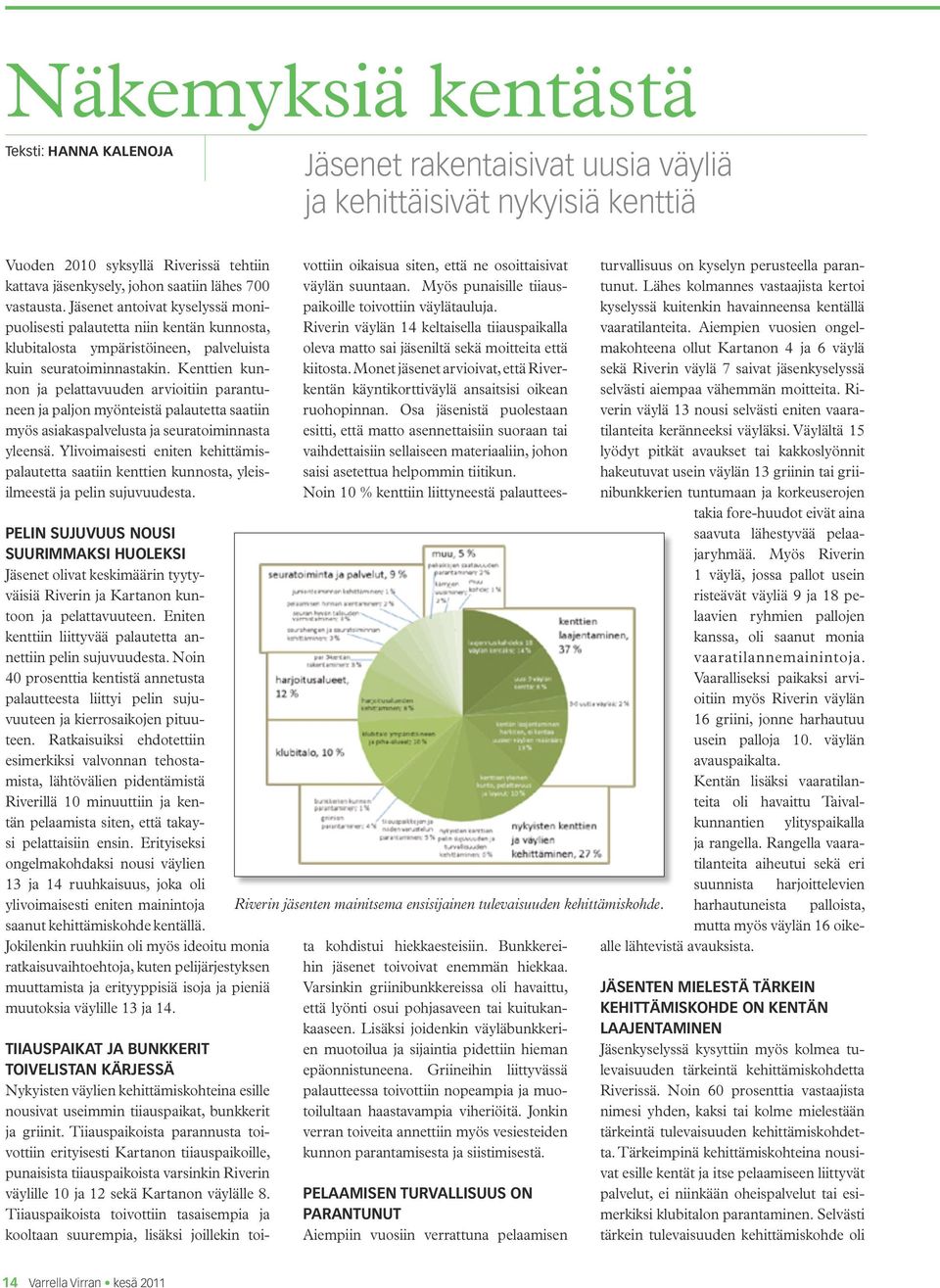 Kenttien kunnon ja pelattavuuden arvioitiin parantuneen ja paljon myönteistä palautetta saatiin myös asiakaspalvelusta ja seuratoiminnasta yleensä.