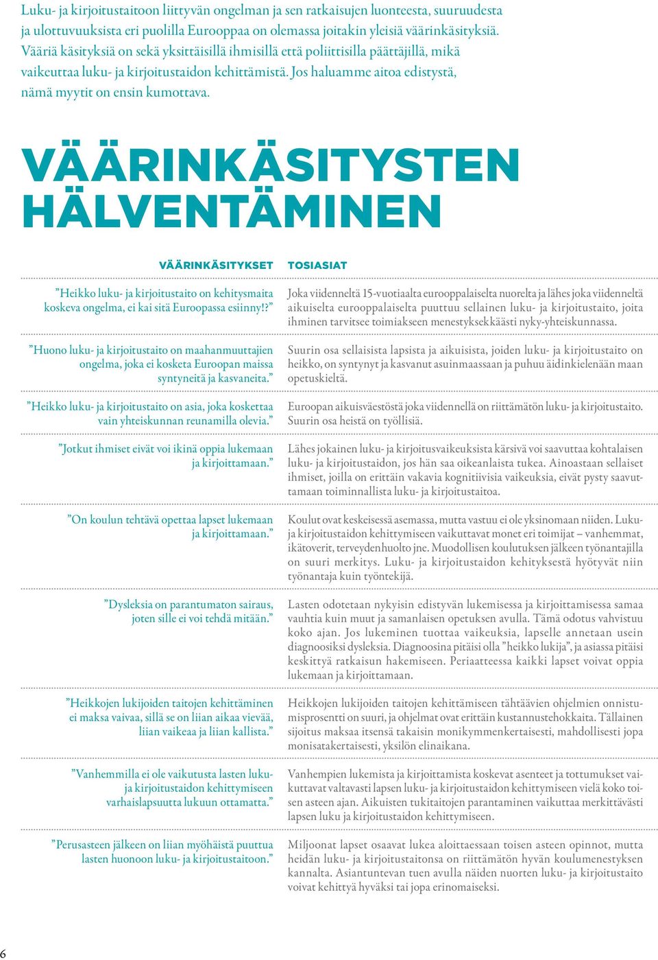 Väärinkäsitysten HÄLvENTÄMINEN Väärinkäsitykset Heikko luku- ja kirjoitustaito on kehitysmaita koskeva ongelma, ei kai sitä Euroopassa esiinny!