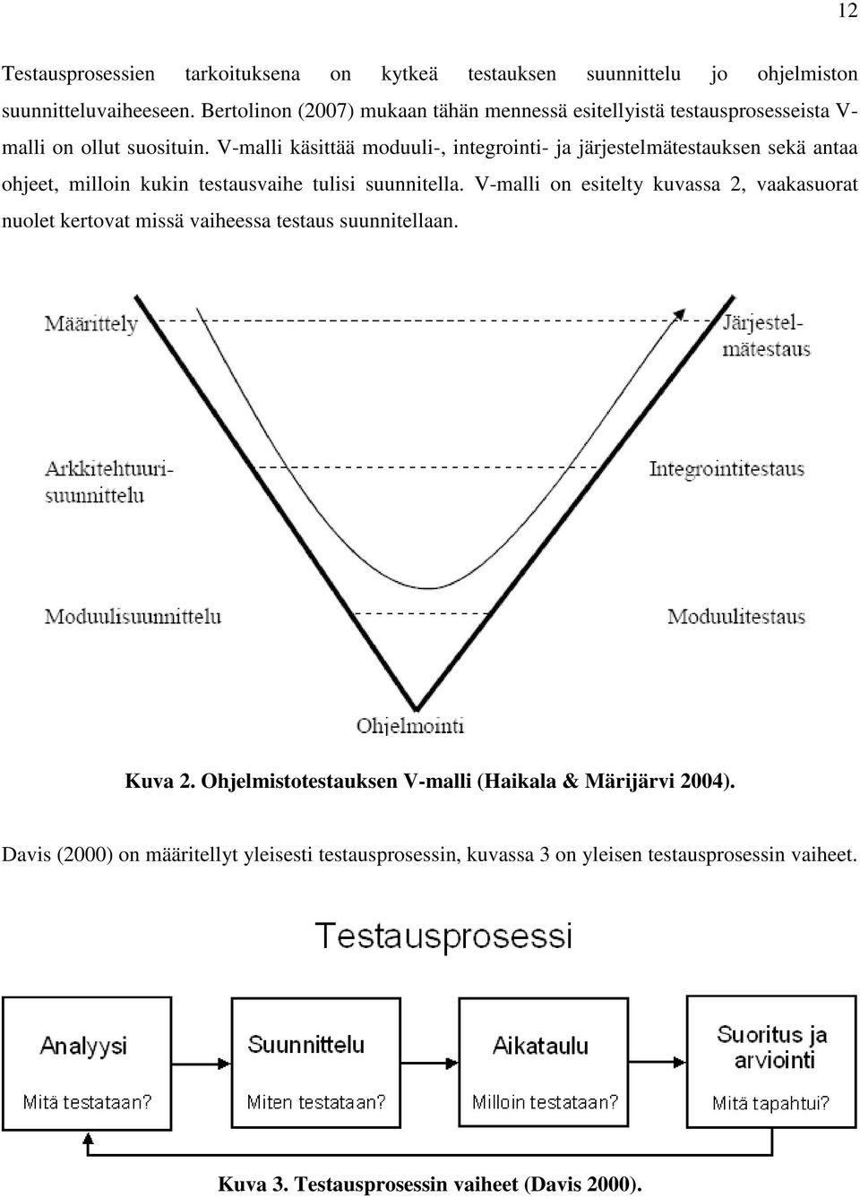 V-malli käsittää moduuli-, integrointi- ja järjestelmätestauksen sekä antaa ohjeet, milloin kukin testausvaihe tulisi suunnitella.