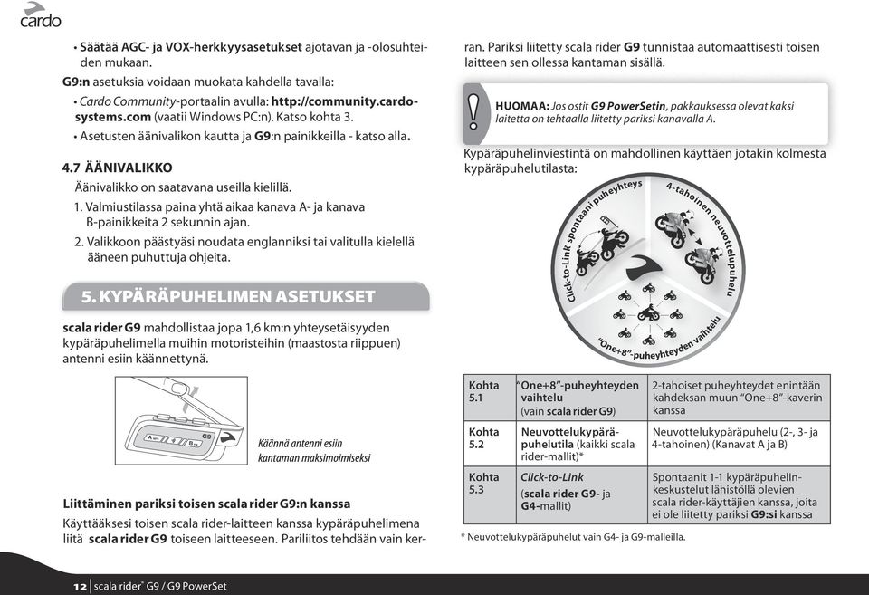 Valmiustilassa paina yhtä aikaa kanava A- ja kanava B-painikkeita 2 sekunnin ajan. 2. Valikkoon päästyäsi noudata englanniksi tai valitulla kielellä ääneen puhuttuja ohjeita. 5.