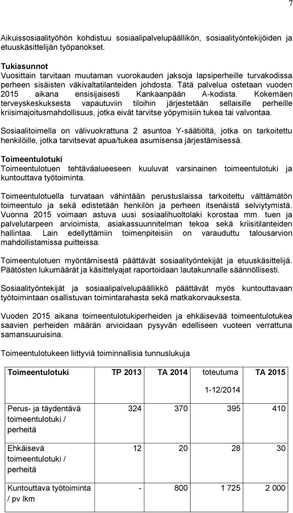 Tätä palvelua ostetaan vuoden 2015 aikana ensisijaisesti Kankaanpään A-kodista.