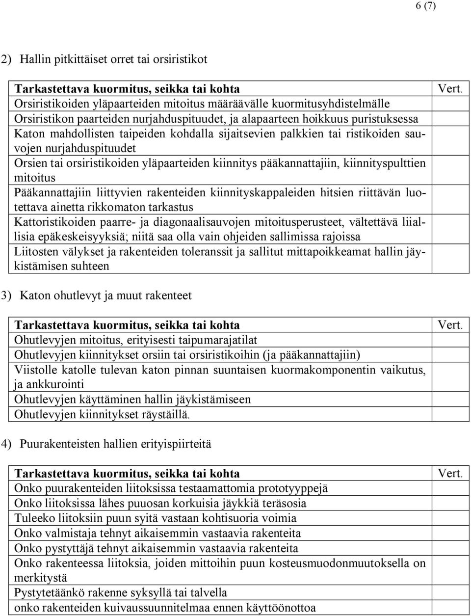 kiinnityspulttien mitoitus Pääkannattajiin liittyvien rakenteiden kiinnityskappaleiden hitsien riittävän luotettava ainetta rikkomaton tarkastus Kattoristikoiden paarre ja diagonaalisauvojen