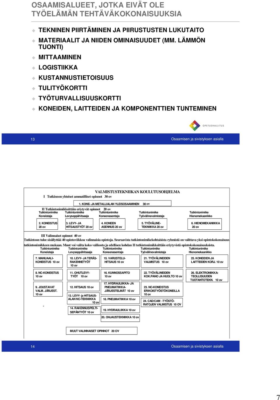 yhteiset ammatilliset opinnot 30 ov 1.