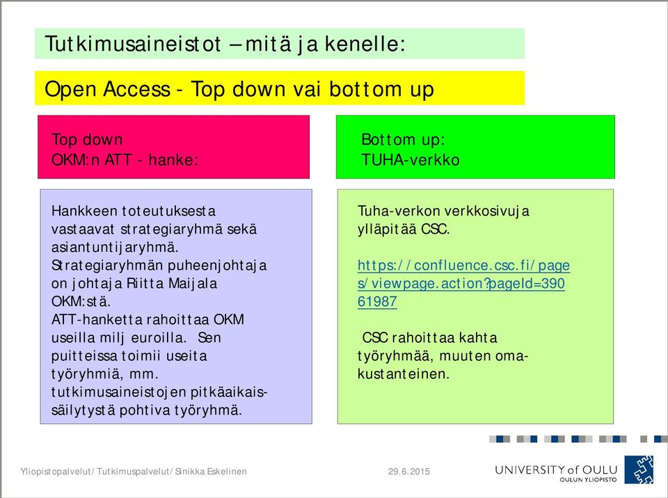 ATT-hanketta rahoittaa OKM useilla milj euroilla. Sen puitteissa toimii useita työryhmiä, mm.