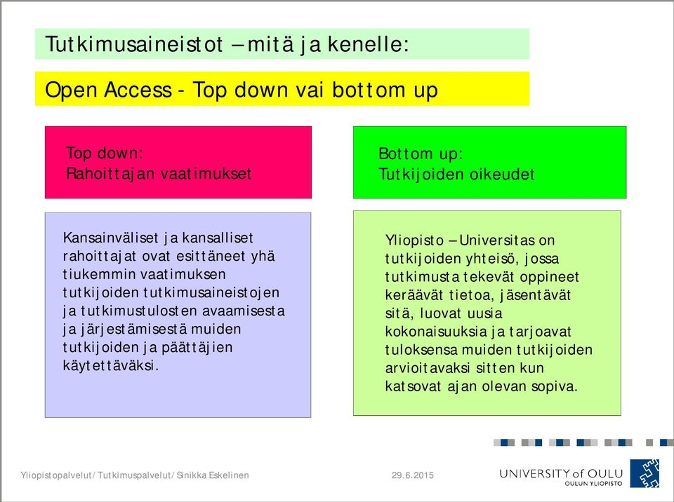 muiden tutkijoiden ja päättäjien käytettäväksi.