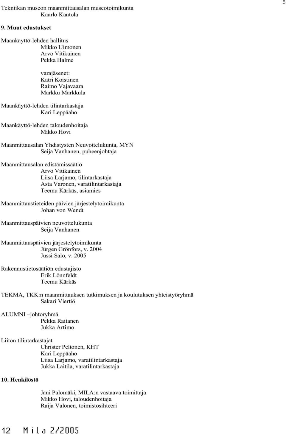 Maankäyttö-lehden taloudenhoitaja Mikko Hovi Maanmittausalan Yhdistysten Neuvottelukunta, MYN Seija Vanhanen, puheenjohtaja Maanmittausalan edistämissäätiö Arvo Vitikainen Liisa Larjamo,