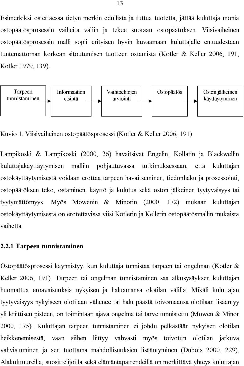 Tarpeen tunnistaminen Informaation etsintä Vaihtoehtojen arviointi Ostopäätös Oston jälkeinen käyttäytyminen Kuvio 1 Kuvio 1.