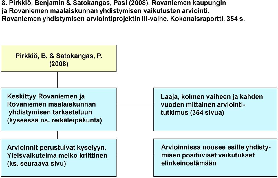 (2008) Keskittyy Rovaniemen ja Rovaniemen maalaiskunnan yhdistymisen tarkasteluun (kyseessä ns.
