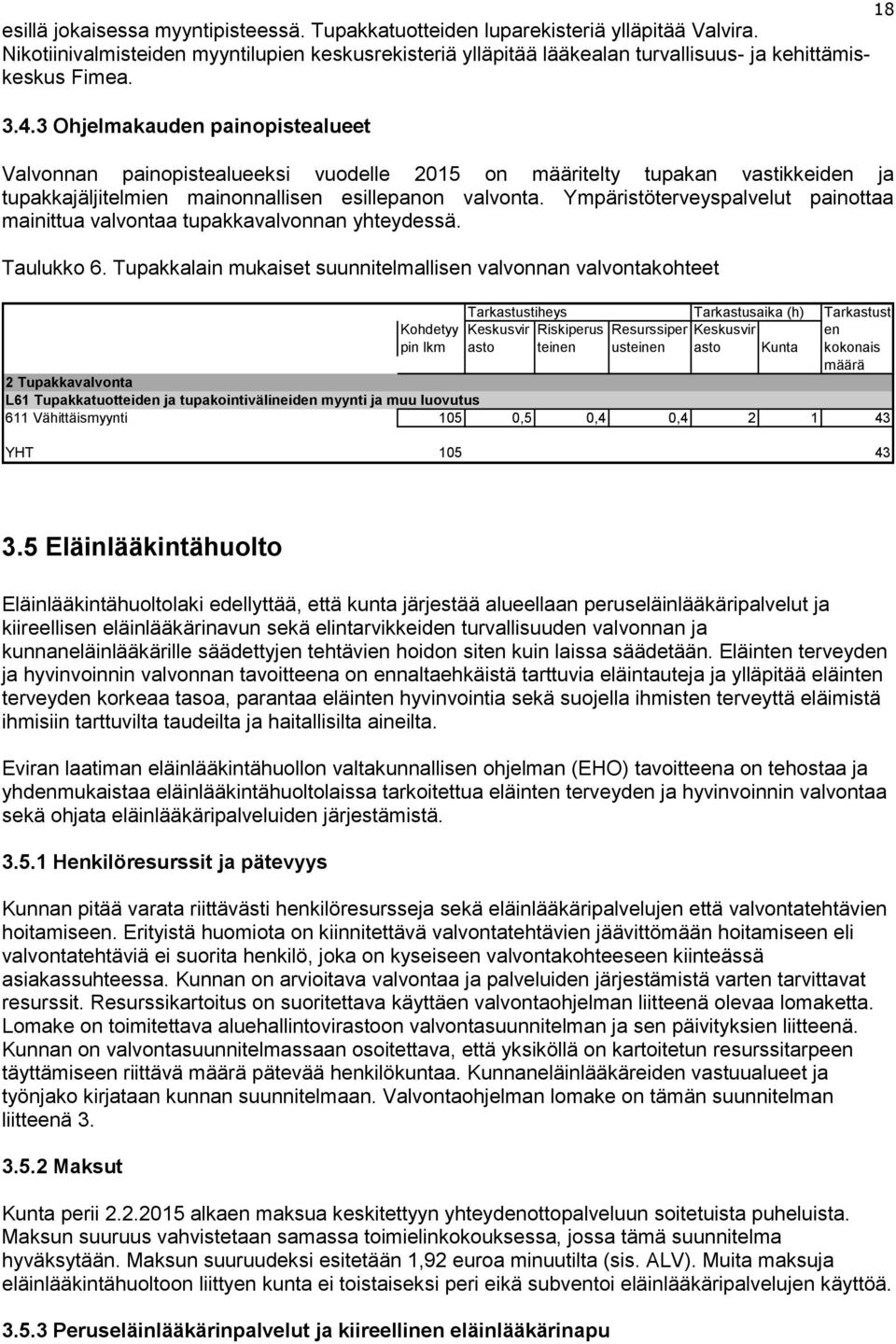 Ympäristöterveyspalvelut painottaa mainittua valvontaa tupakkavalvonnan yhteydessä. Taulukko 6.