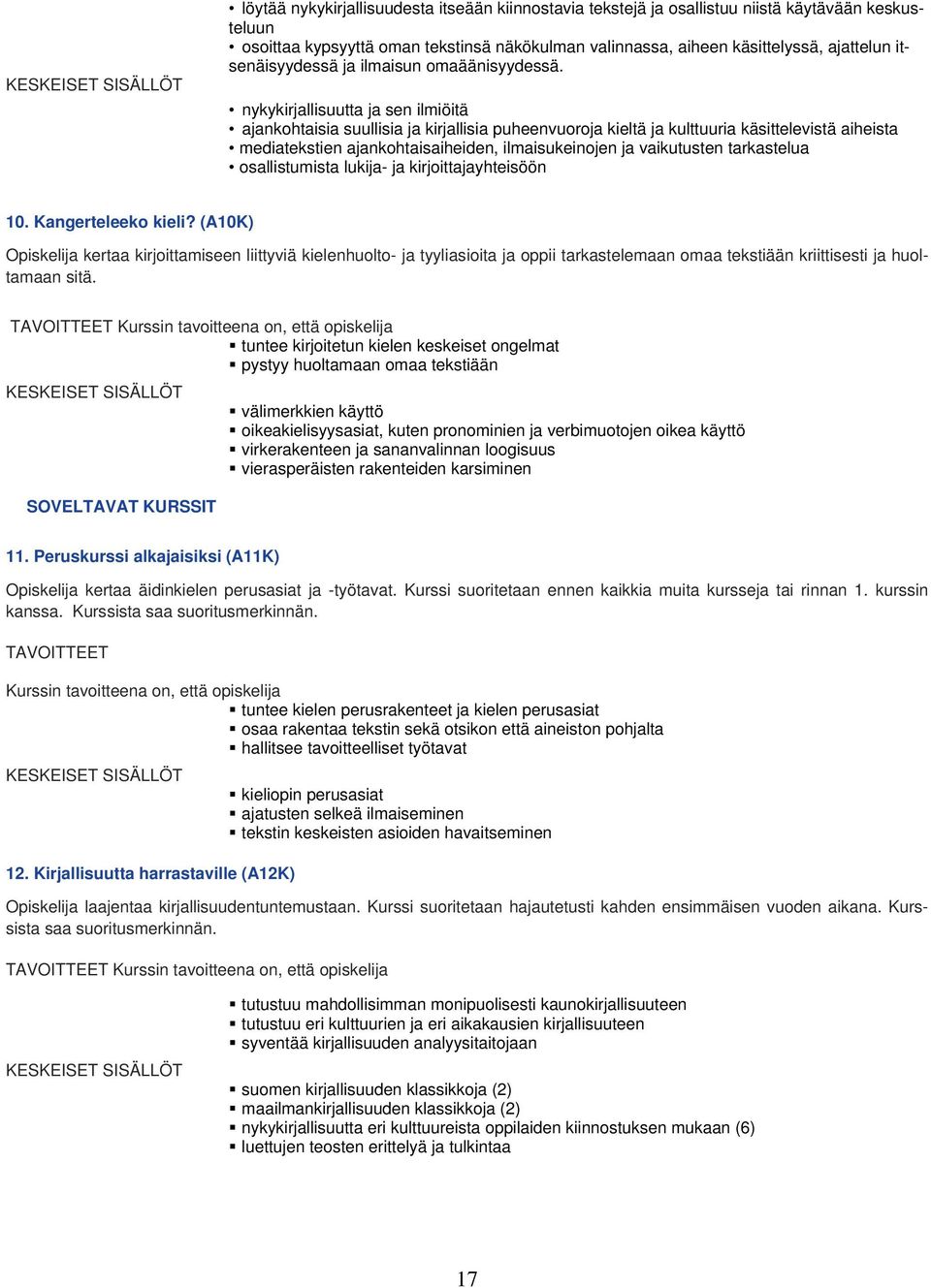 nykykirjallisuutta ja sen ilmiöitä ajankohtaisia suullisia ja kirjallisia puheenvuoroja kieltä ja kulttuuria käsittelevistä aiheista mediatekstien ajankohtaisaiheiden, ilmaisukeinojen ja vaikutusten