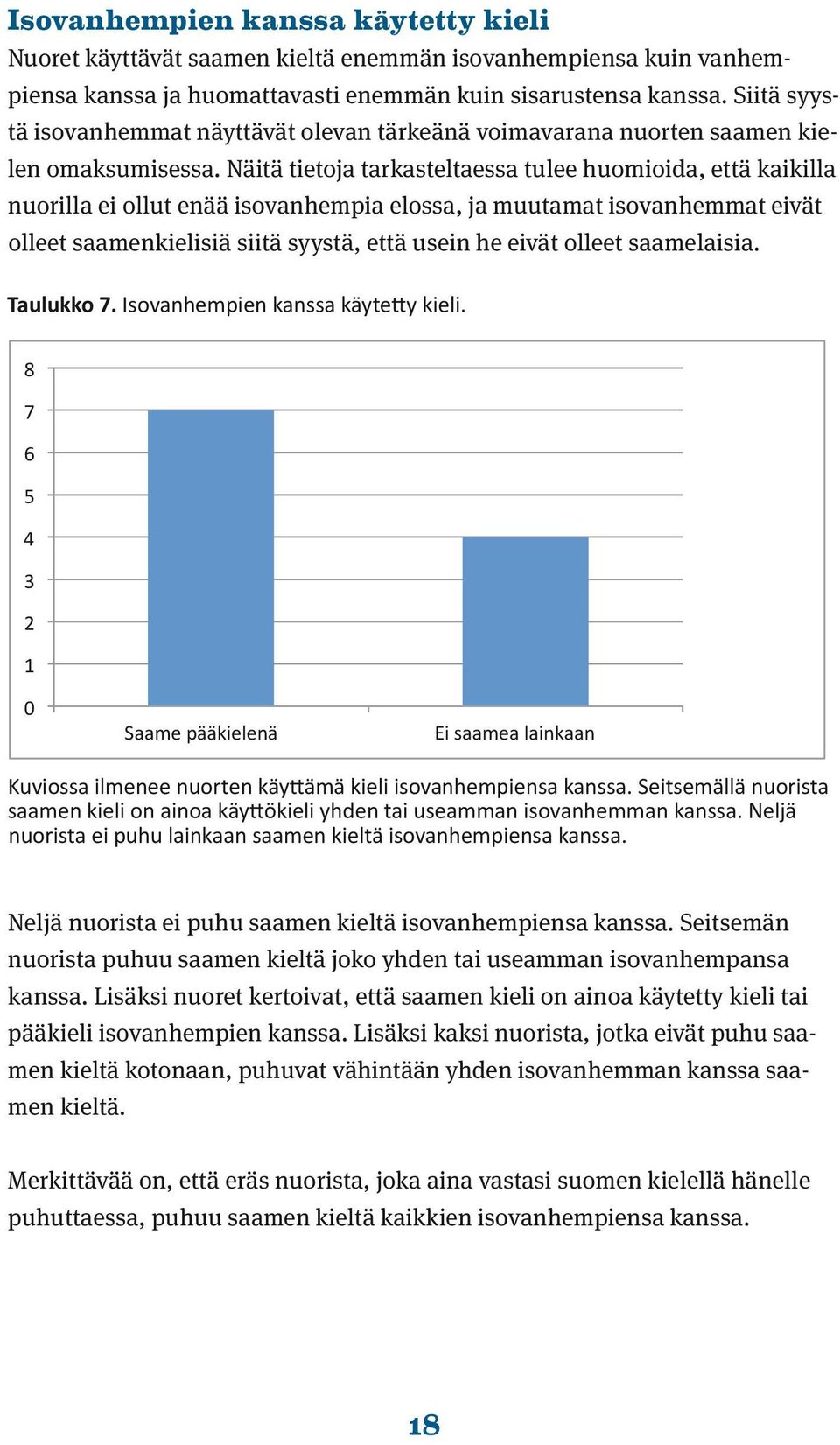 Näitä tietoja tarkasteltaessa tulee huomioida, että kaikilla nuorilla ei ollut enää isovanhempia elossa, ja muutamat isovanhemmat eivät olleet saamenkielisiä siitä syystä, että usein he eivät olleet