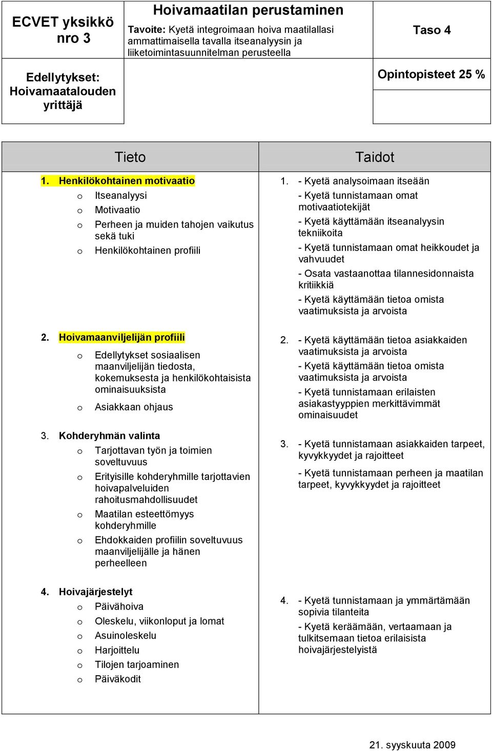 - Kyetä analysimaan itseään - Kyetä tunnistamaan mat mtivaatitekijät - Kyetä käyttämään itseanalyysin tekniikita - Kyetä tunnistamaan mat heikkudet ja vahvuudet - Osata vastaanttaa tilannesidnnaista