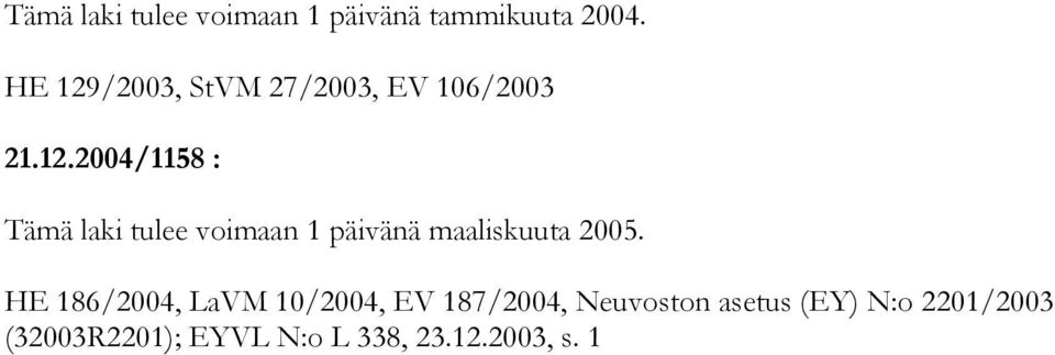 HE 186/2004, LaVM 10/2004, EV 187/2004, Neuvoston asetus (EY) N:o