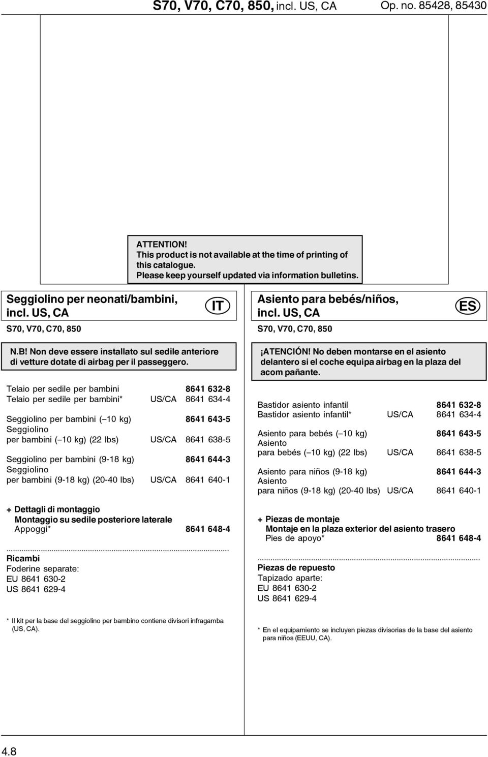 Non deve essere installato sul sedile anteriore di vetture dotate di airbag per il passeggero.